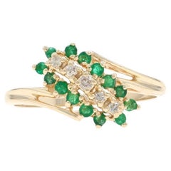 Yellow Gold Diamond Emerald Cluster Cocktail Bypass Ring 14k Rd .47ctw Waterfall