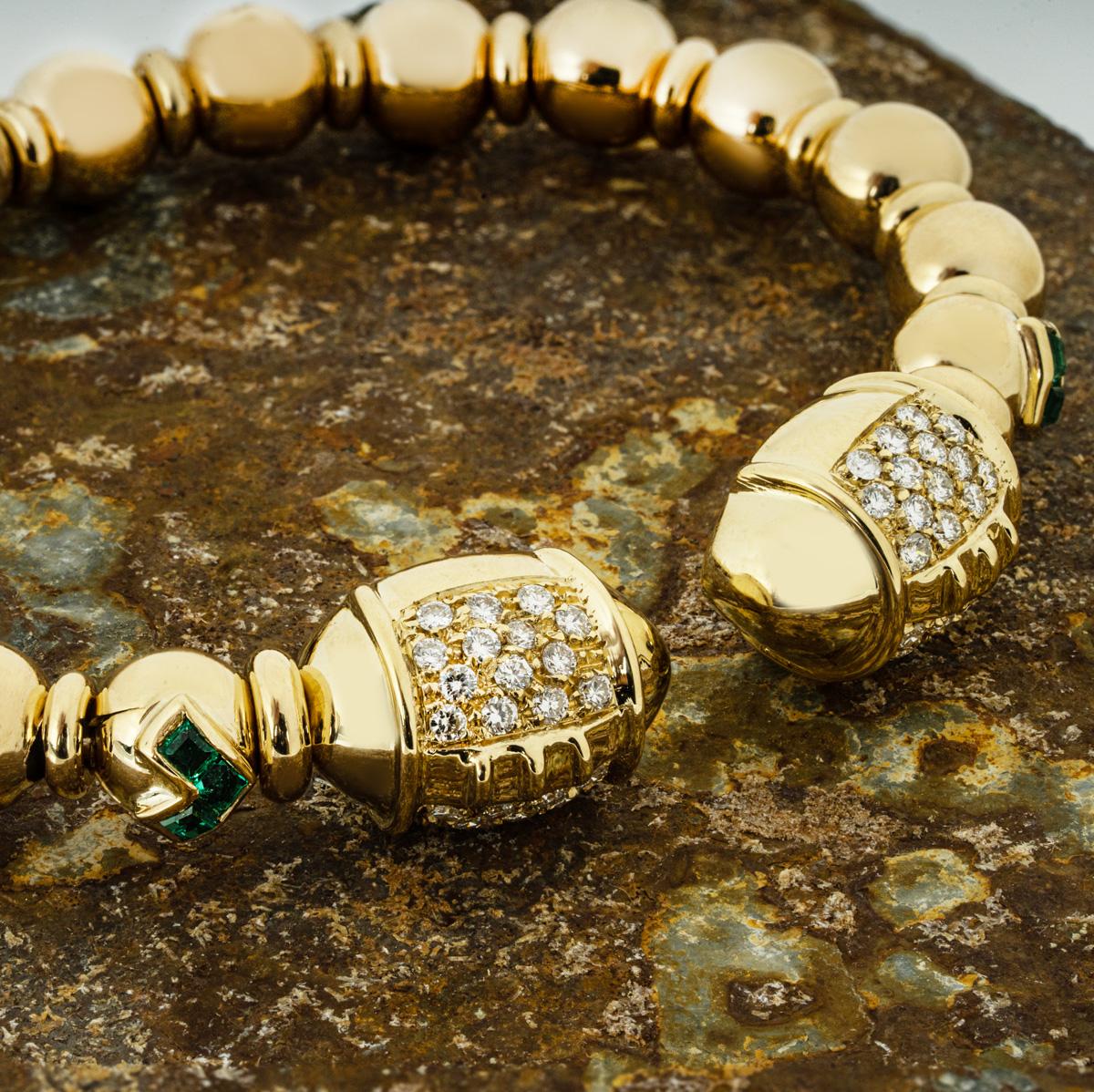 Yellow Gold Diamond & Emerald Cuff Bangle 3