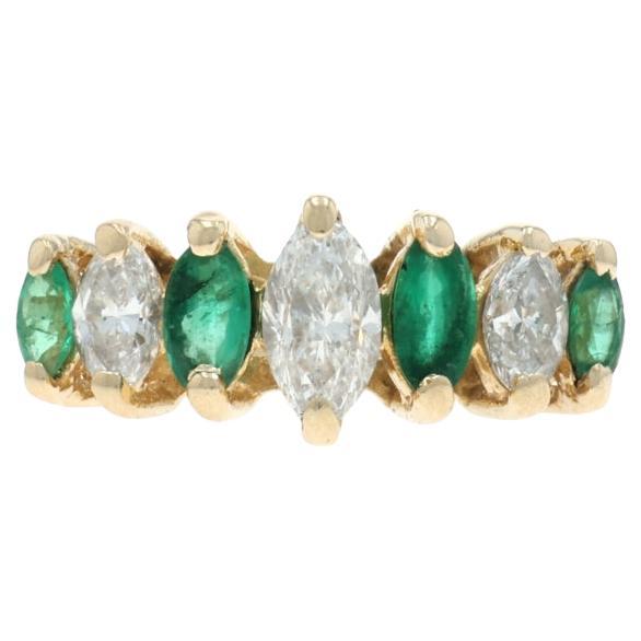 Yellow Gold Diamond Emerald Ring 14k Marquise 1.20