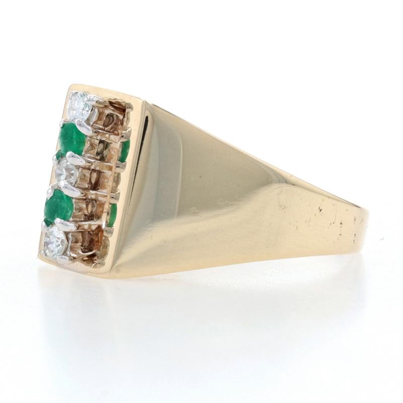 Uncut Yellow Gold Diamond & Emerald Ring, 14k Round Brilliant Cut .20ctw