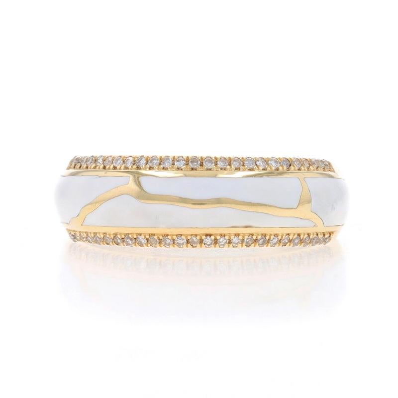 Yellow Gold Diamond & Enamel Band - 10k Single Cut .25ctw Abstract Ring Sz 7 1/2