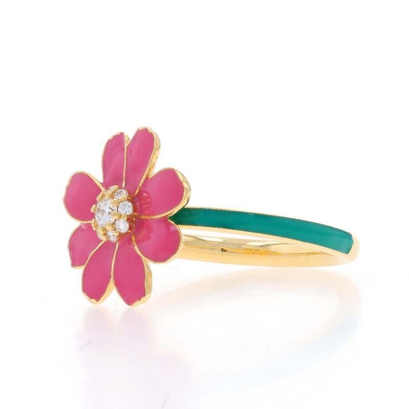 Yellow Gold Diamond & Enamel Flower Ring - 18k Round .12ctw Blossom Cluster Sz 7 In New Condition For Sale In Greensboro, NC