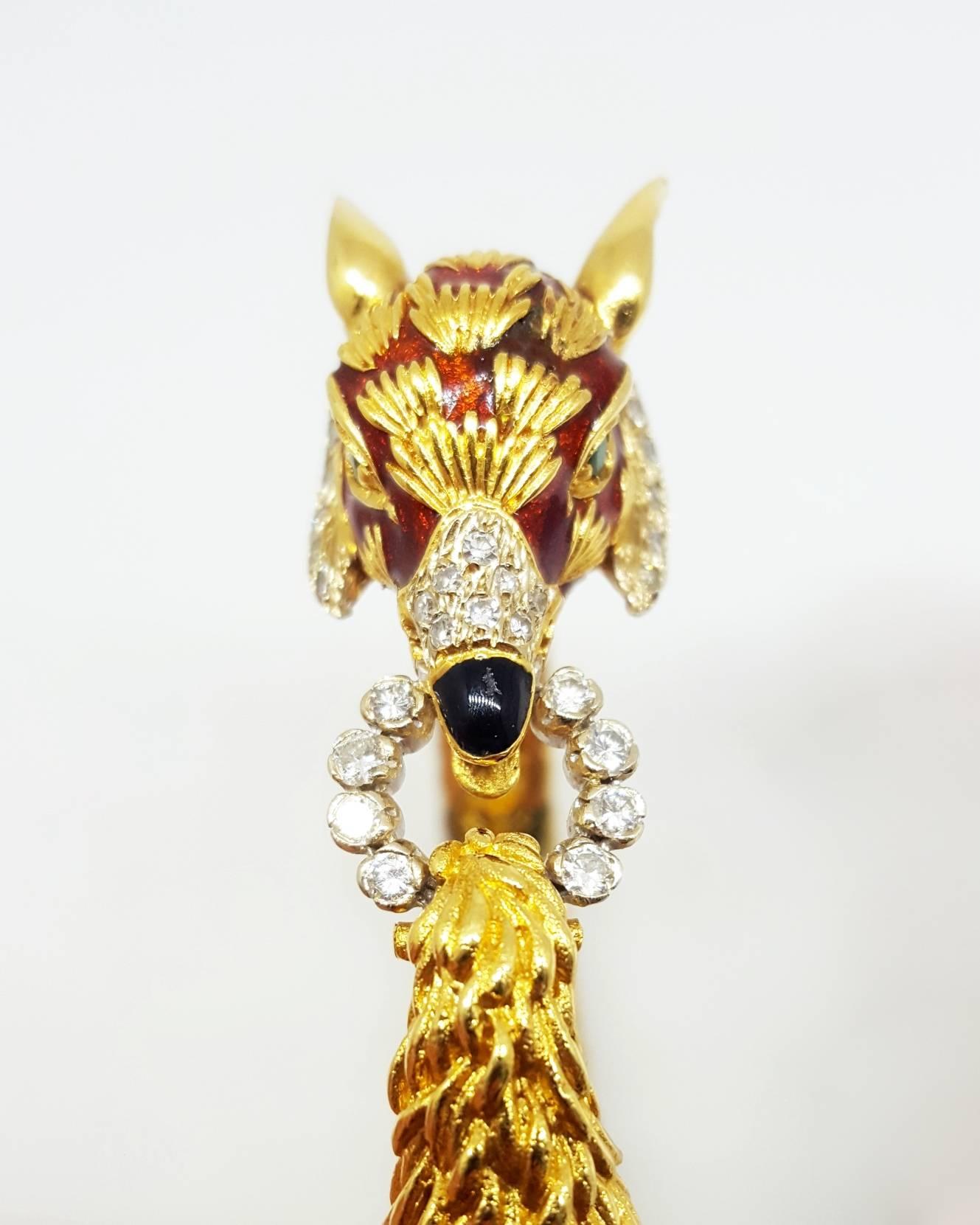 Yellow Gold Diamond Enamel Fox Bracelet In Excellent Condition In Lake Forest, IL