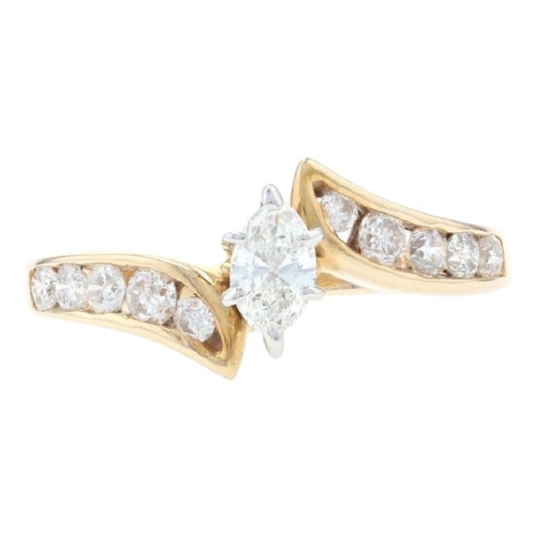 Yellow Gold Diamond Engagement Bypass Ring, 14k Marquise Brilliant .70ctw For Sale