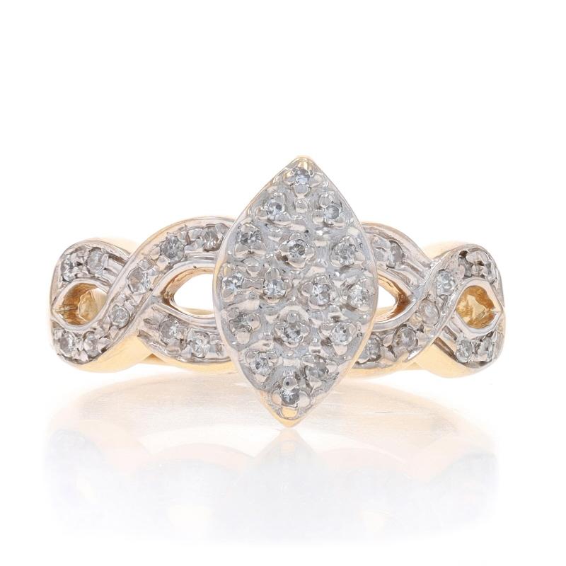 Size: 8
Sizing Fee: Up 1 1/2 sizes for $35 or Down 1 size for $35

Metal Content: 10k Yellow Gold & 10k White Gold

Stone Information

Natural Diamonds
Carat(s): .25ctw
Cut: Single
Color: H - I
Clarity: SI2 - I1

Total Carats: .25ctw

Style: Cluster