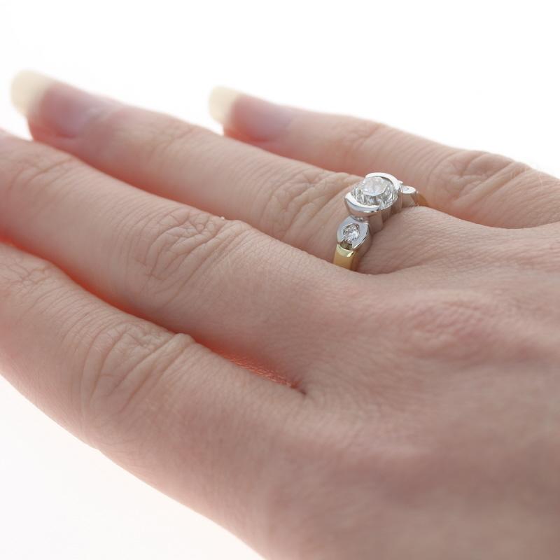 Women's Yellow Gold Diamond Engagement Ring - 14k & 18k Round Cut 1.12ctw Three-Stone For Sale
