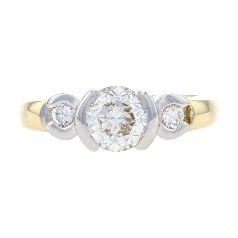 Anillo de compromiso de diamantes en oro amarillo - 14k y 18k talla redonda 1,12ctw Tres piedras
