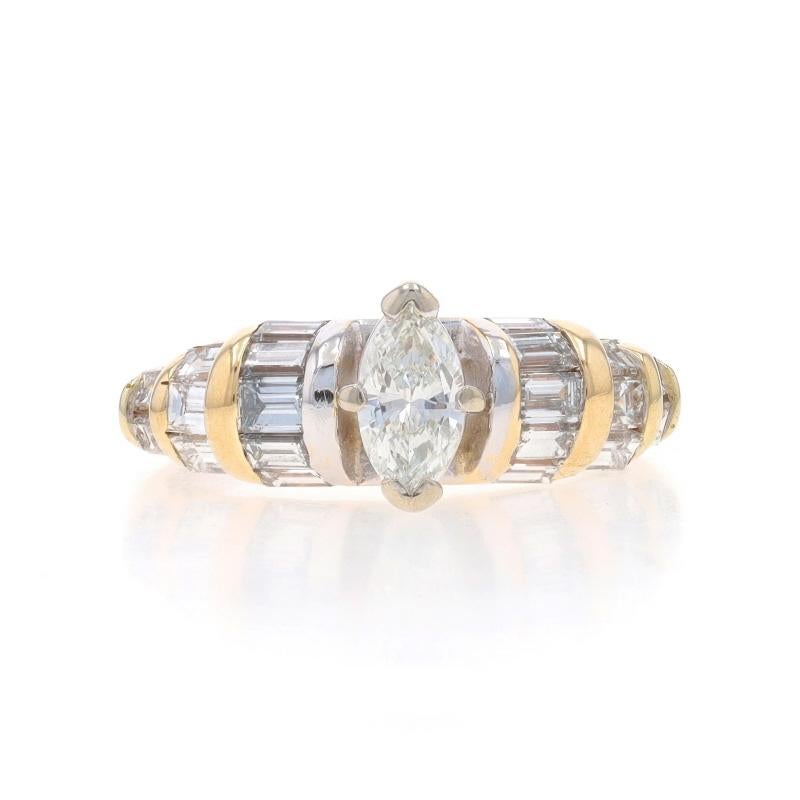 Größe: 6

Metallgehalt: 14k Gelbgold & 14k Weißgold

Informationen zu Stein

Natürlicher Diamant
Karat(e): .40ct
Schliff: Marquise
Farbe: H
Klarheit: VS1

Natürliche Diamanten
Karat(e): 1.00ctw
Schnitt: Baguette
Farbe: G - H
Reinheit: VS1 -