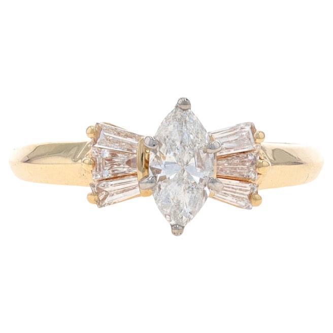 Yellow Gold Diamond Engagement Ring - 14k Marquise .68ctw Bow Knife-Edge For Sale
