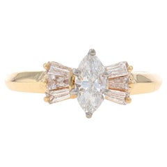 Yellow Gold Diamond Engagement Ring - 14k Marquise .68ctw Bow Knife-Edge