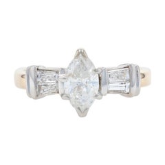 Yellow Gold Diamond Engagement Ring, 14k Marquise Cut 1.18ctw