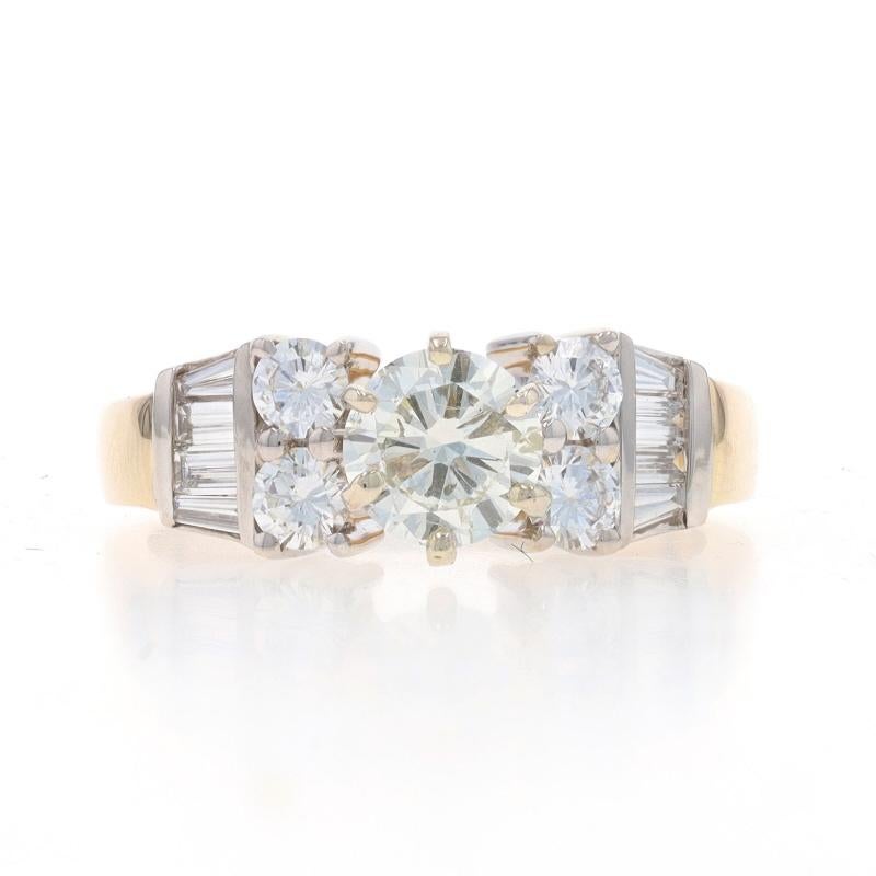 Size: 7 1/2
Sizing Fee: Up 1/2 a size for $50 or Down 1/2 a size for $50

Metal Content: 14k Yellow Gold & 14k White Gold

Stone Information

Natural Diamond
Carat(s): 1.00ct
Cut: Round Brilliant
Color: L
Clarity: I1

Natural Diamonds
Carat(s):