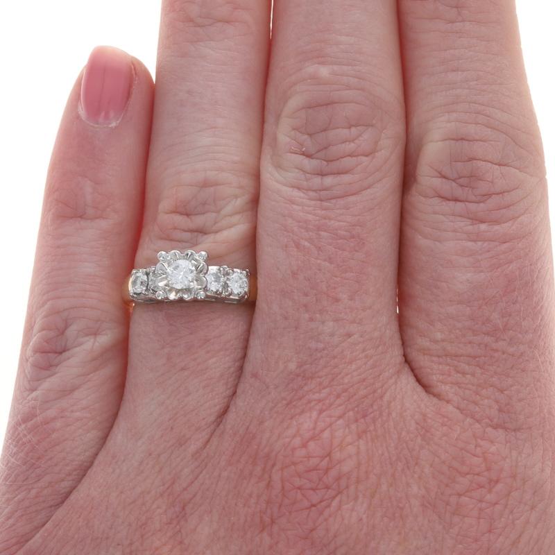 Round Cut Yellow Gold Diamond Engagement Ring - 14k Round Brilliant .56ctw For Sale