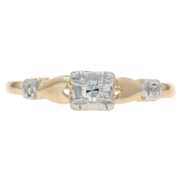 Yellow Gold Diamond Engagement Ring - 14k Single Cut For Sale