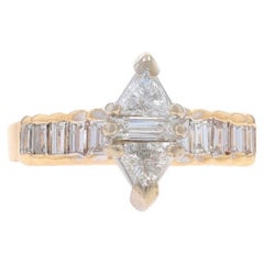 Yellow Gold Diamond Engagement Ring - 14k Trillion and Baguette 1.00ctw