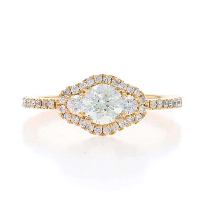 Size: 6
Sizing Fee: Up 1 1/2 sizes for $60 or Down 1 size for $40

Metal Content: 18k Yellow Gold & 18k White Gold

Stone Information

Natural Diamond
Carat(s): .50ct
Cut: Round Brilliant
Color: L
Clarity: SI2

Natural Diamonds
Carat(s): .50ctw
Cut: