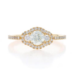 Yellow Gold Diamond Engagement Ring - 18k Round 1.00ctw Three-Stone Halo