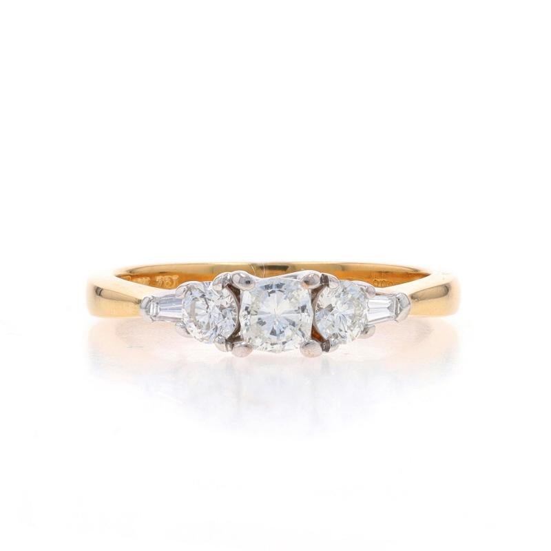 Yellow Gold Diamond Engagement Ring - 18k Specialty Cushion .65ctw Three-Stone