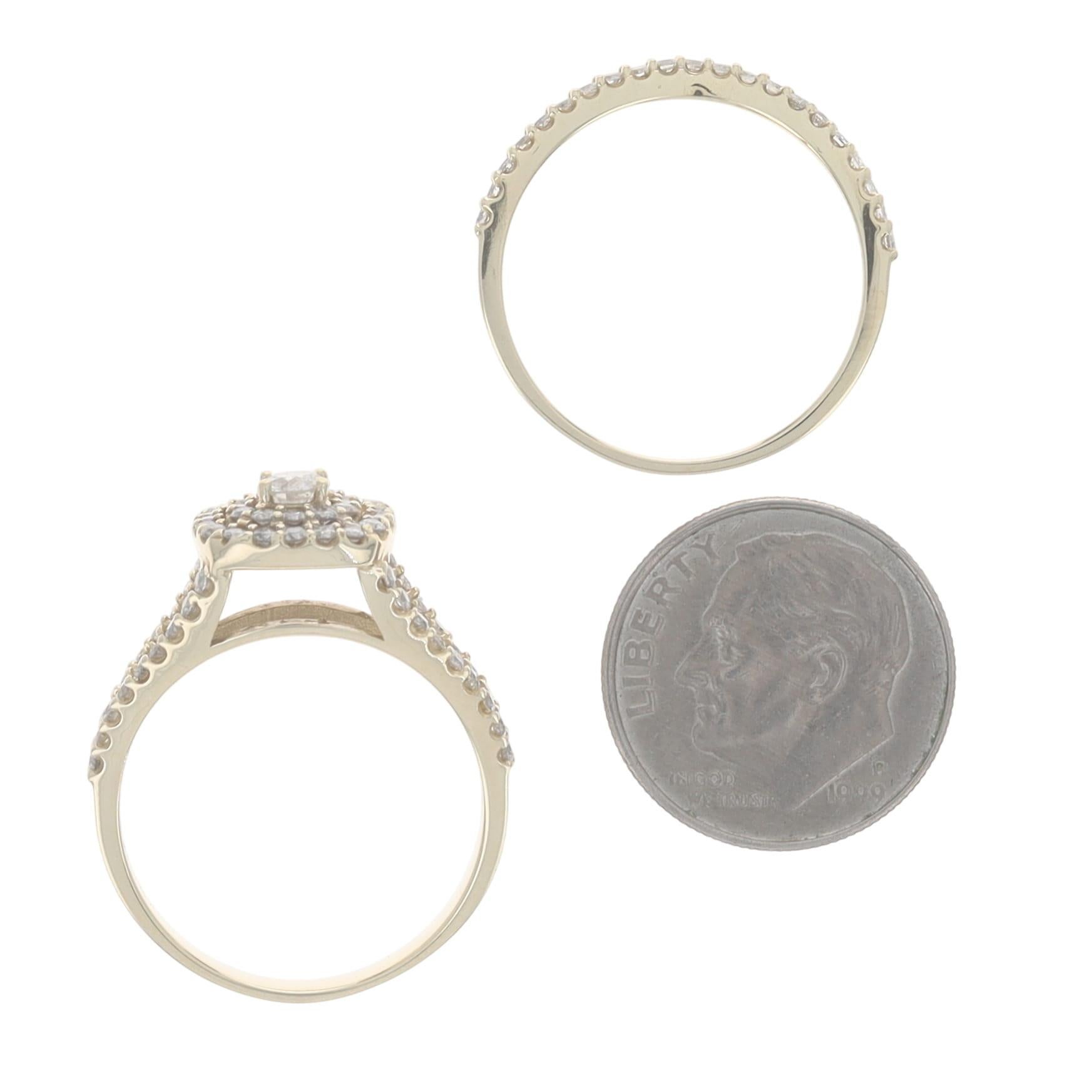 Bague de fiançailles et alliance en or jaune - 10k Round Brilliant 1.00ctw en vente 2