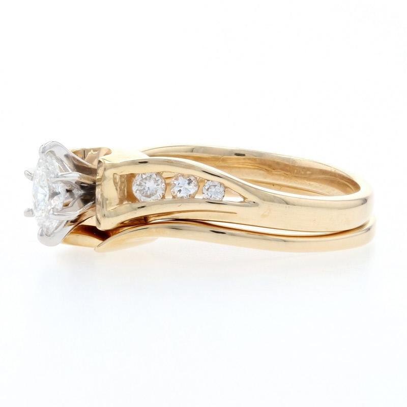 For Sale:  Yellow Gold Diamond Engagement Ring & Wedding Band, 14k Marquise Cut .32ctw 2