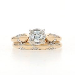 Yellow Gold Diamond Engagement Ring & Wedding Band - 14k Round .35ctw Vintage