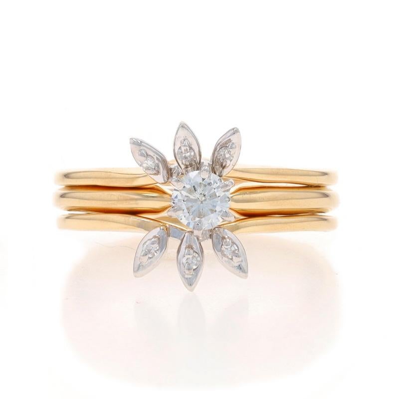 Taille : 6 1/2
Frais de taille : Up&Up 3 tailles pour $80 ou Down 2 tailles pour $60

Contenu métallique : Or jaune 14k et or blanc 14k

Informations sur les pierres

Diamant naturel
Carat(s) : .20ct
Coupe : Brillant rond
Couleur : J
Clarté :