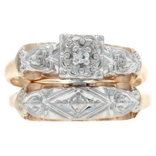 Bague de fiançailles et alliance en or jaune avec diamant - 14k Single Hearts