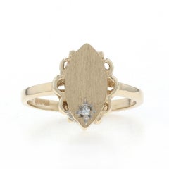 Yellow Gold Diamond Engravable Signet Ring - 10k Single Cut