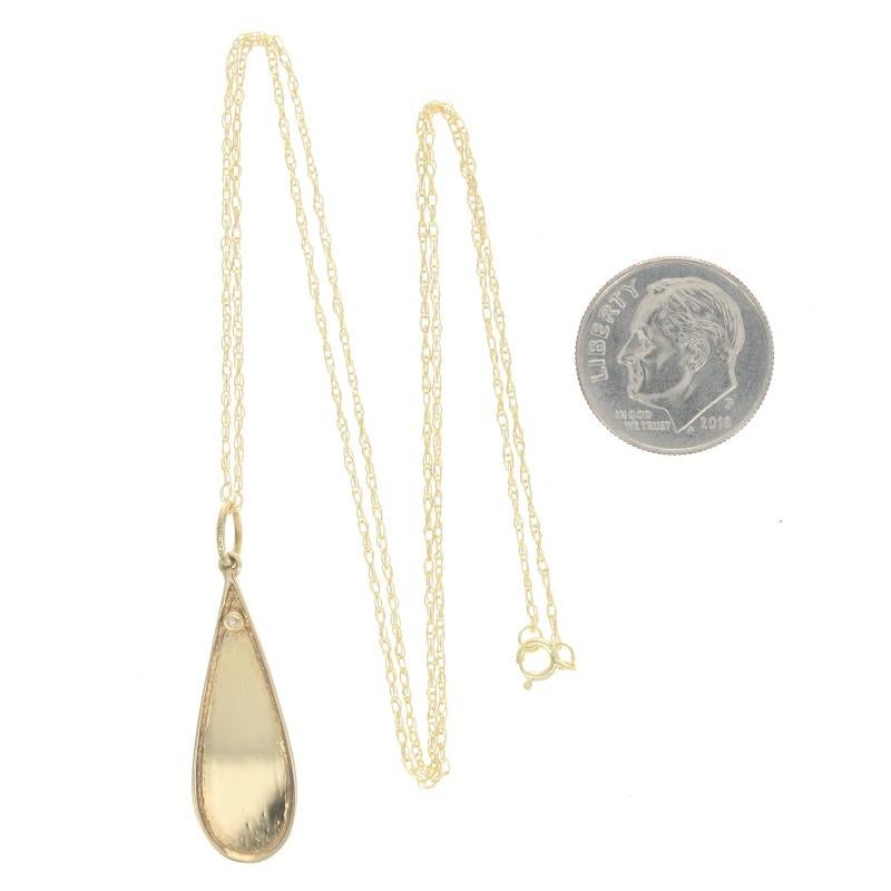 Women's or Men's Yellow Gold Diamond Engravable Teardrop Necklace 18