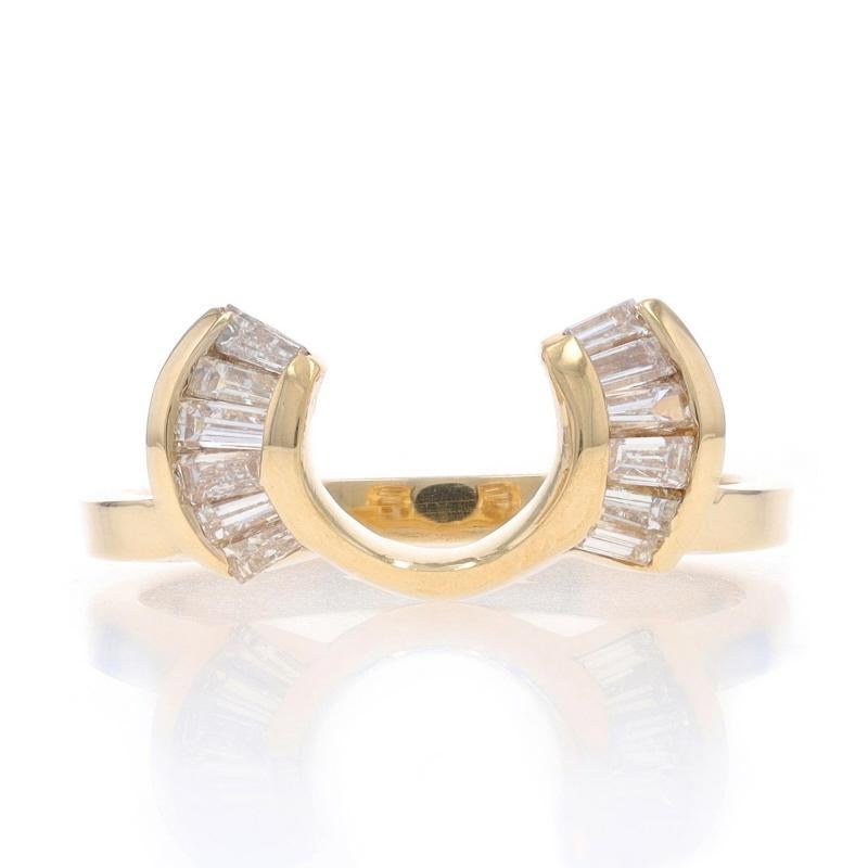Size: 6 3/4
Sizing Fee: Up 1/2 a size for $30 or Down 1 size for $30

Metal Content: 14k Yellow Gold

Stone Information

Natural Diamonds
Carat(s): .48ctw
Cut: Baguette
Color: H - I
Clarity: VS1 - VS2

Total Carats: 0.48ctw

Center Opening (east to
