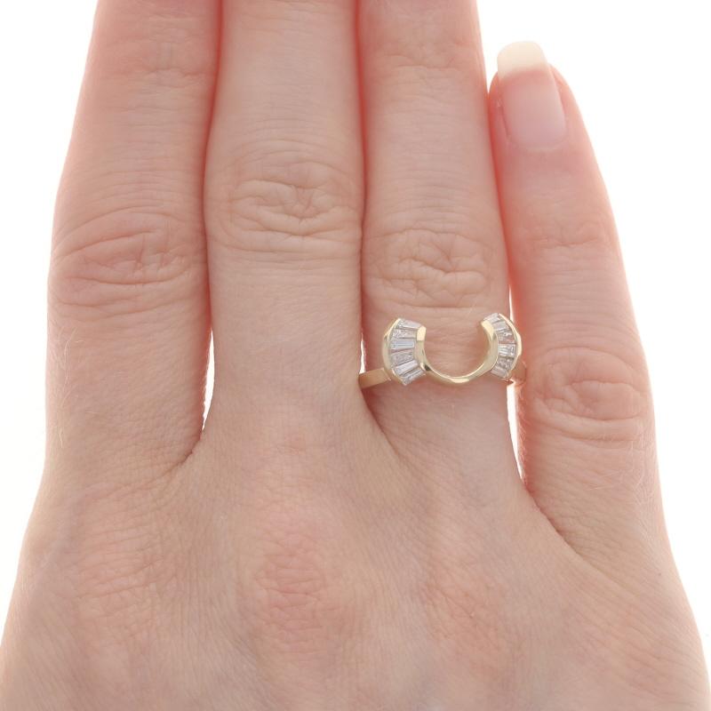 Baguette Cut Yellow Gold Diamond Enhancer Wedding Band - 14k Baguette .48ctw Bow Guard Ring For Sale