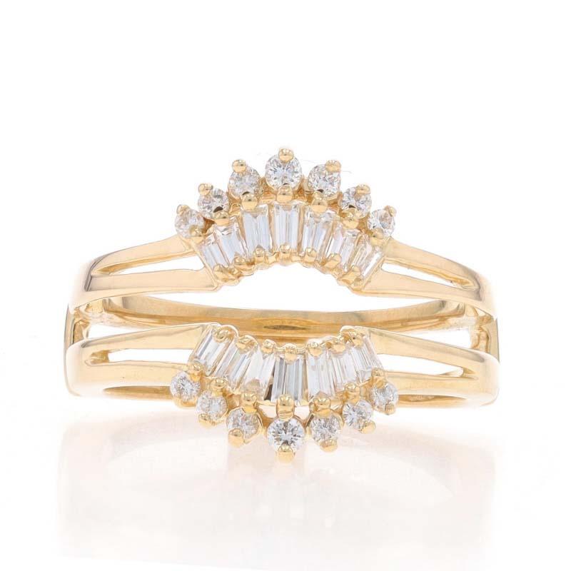 Size: 7 1/4
Sizing Fee: Up 3 sizes for $80 or Down 2 sizes for $60

Note: If resized, the vertical bars will be replaced.

Metal Content: 14k Yellow Gold

Stone Information

Natural Diamonds
Carat(s): .50ctw (carat stamp)
Cut: Round Brilliant &