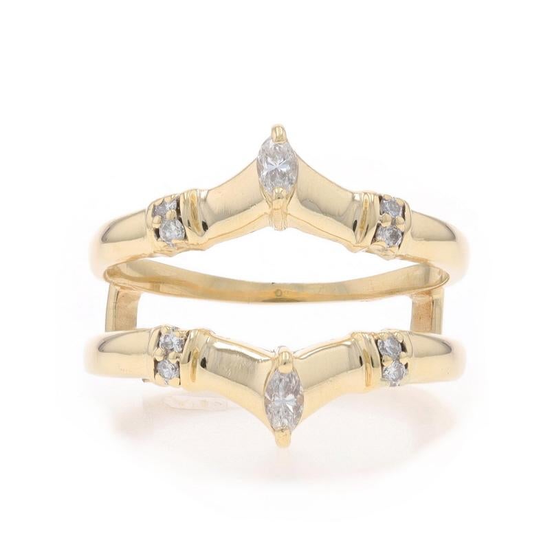 Size: 6 1/4
Sizing Fee: Up 3 sizes for $50 or Down 2 sizes for $40

Metal Content: 14k Yellow Gold

Stone Information

Natural Diamonds
Carat(s): .20ctw
Cut: Marquise & Round Brilliant
Color: H - I
Clarity: SI1 - SI2

Total Carats: .20ctw

Center