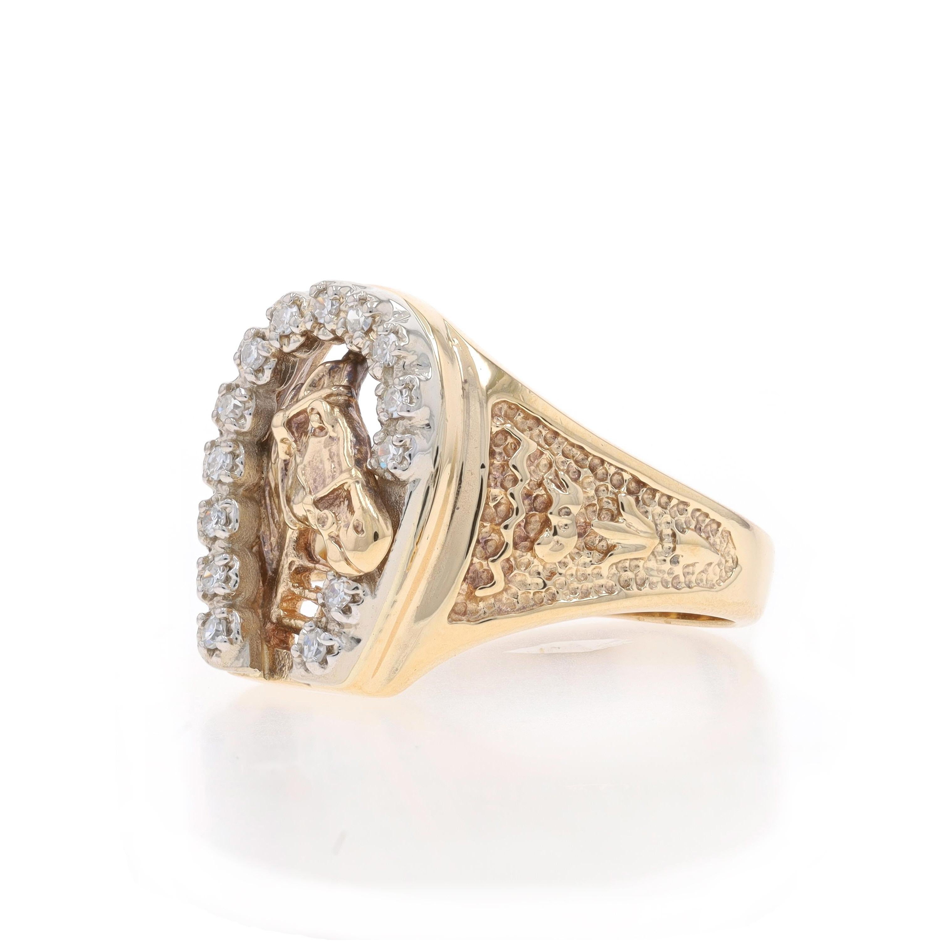 Gelbgold Diamant Reiter-Herrenring 10k Single .25ctw Pferdbüste Hufeisenring im Zustand „Hervorragend“ in Greensboro, NC