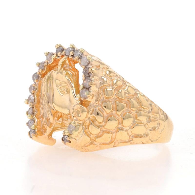 Yellow Gold Diamond Equestrian Ring 14k Round .40ctw Good Luck Horse & Horseshoe In Excellent Condition In Greensboro, NC