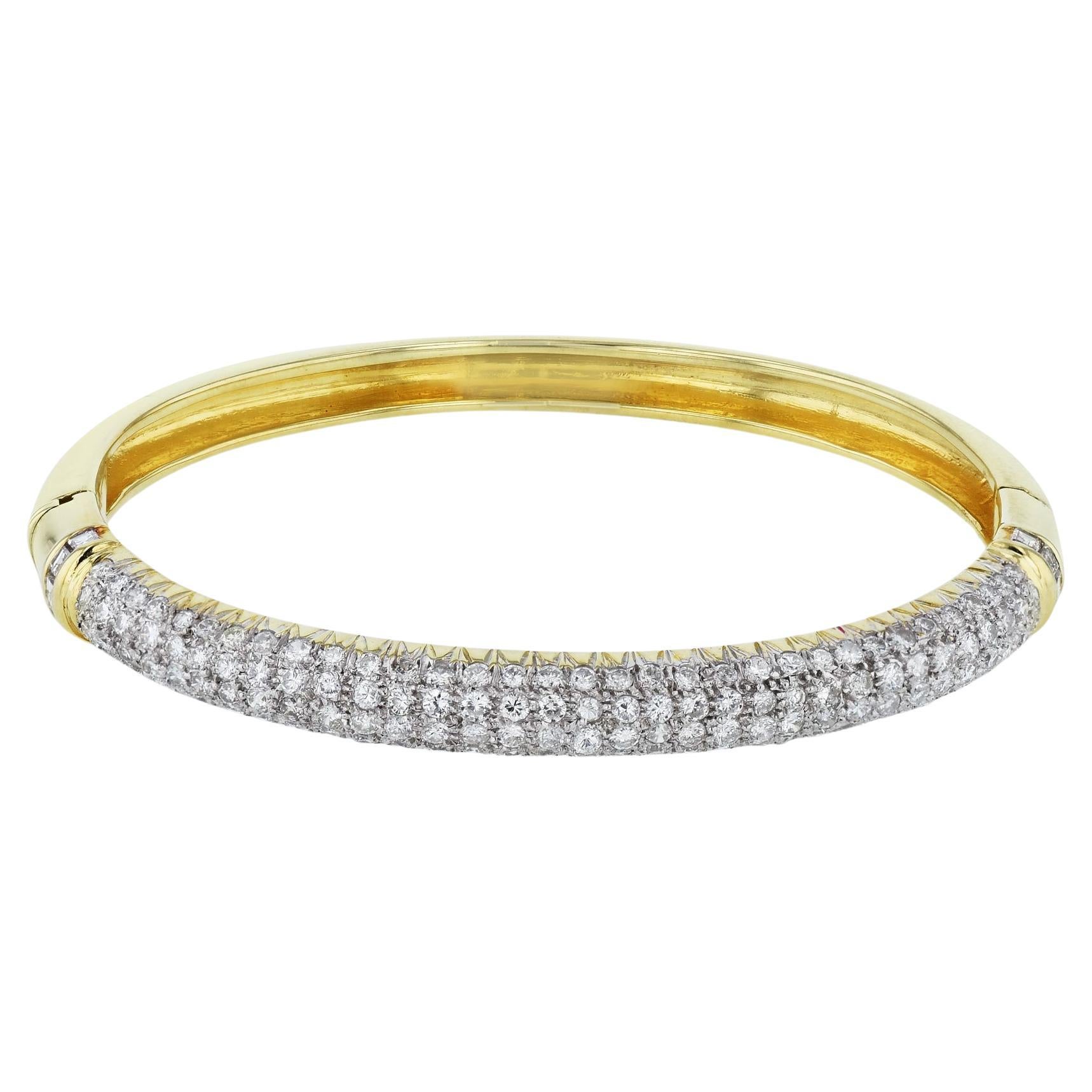 Yellow Gold Diamond Estate Hinge Bracelet For Sale