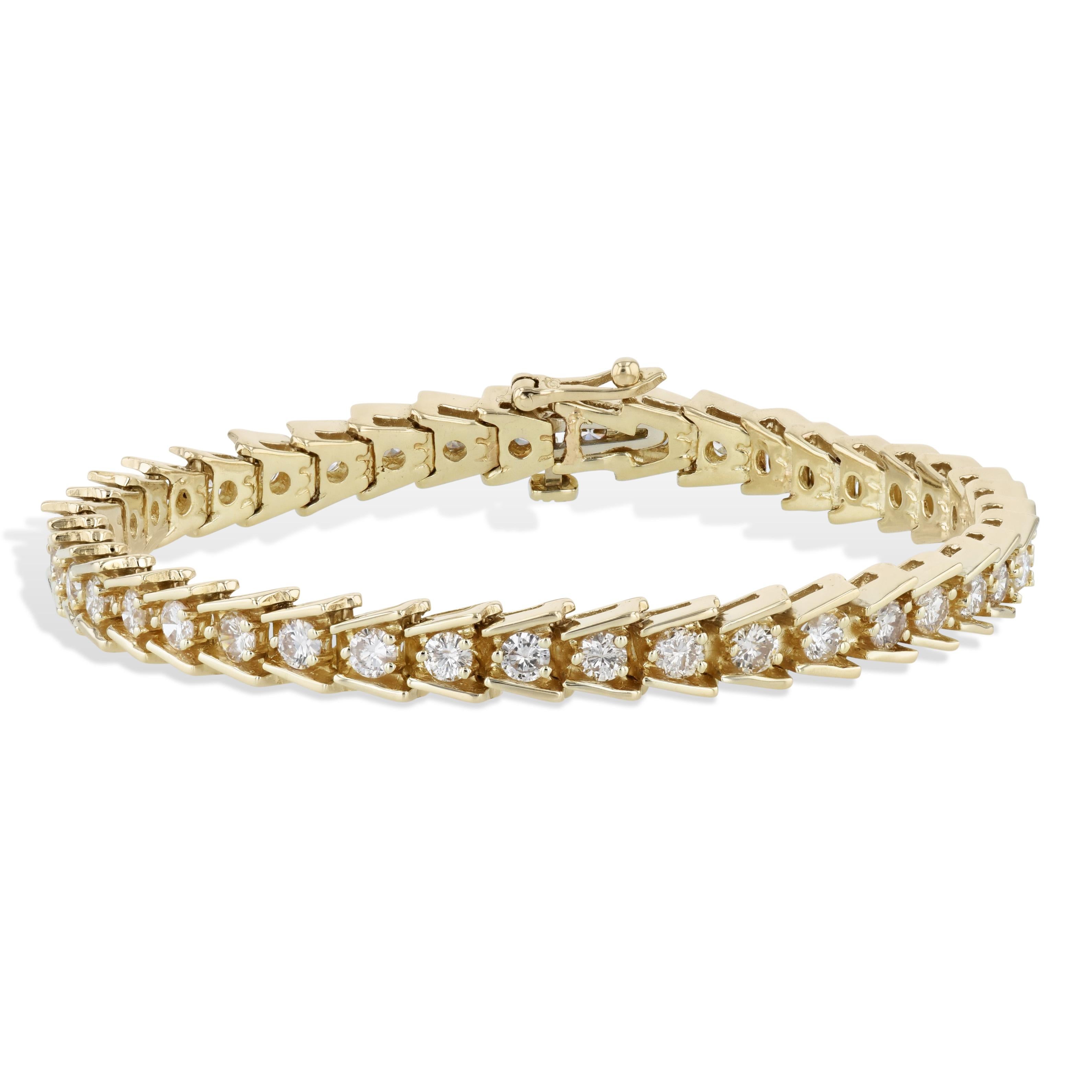 Modern Yellow Gold Diamond Estate Tennis Bracelet For Sale