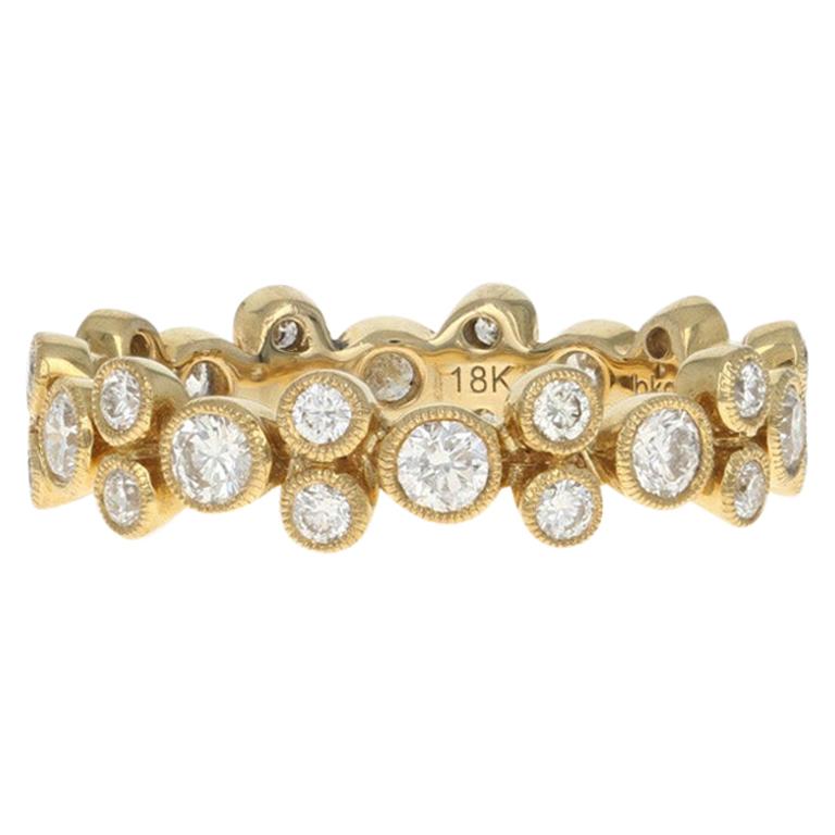 Yellow Gold Diamond Eternity Ring, 18 Karat Round Cut 1.04 Carat Wedding Band