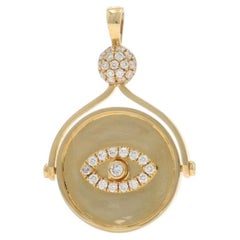 Yellow Gold Diamond Eye Spinner Pendant - 18k Rd .24ctw All-Seeing Eye Moves