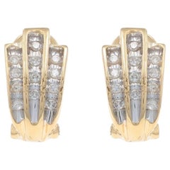 Yellow Gold Diamond Fan J-Hoop Earrings - 10k Single Cut .20ctw Pierced