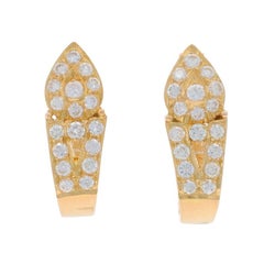 Yellow Gold Diamond Fan J-Hoop Earrings - 18k Round Brilliant 1.00ctw Pierced