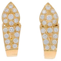 Boucles d'oreilles en J en or jaune avec éventail de diamants - 18k brillant rond 1.00ctw Pierced