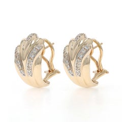 Yellow Gold Diamond Feather Fan J-Hoop Earrings 14k Round .15ctw Pierced