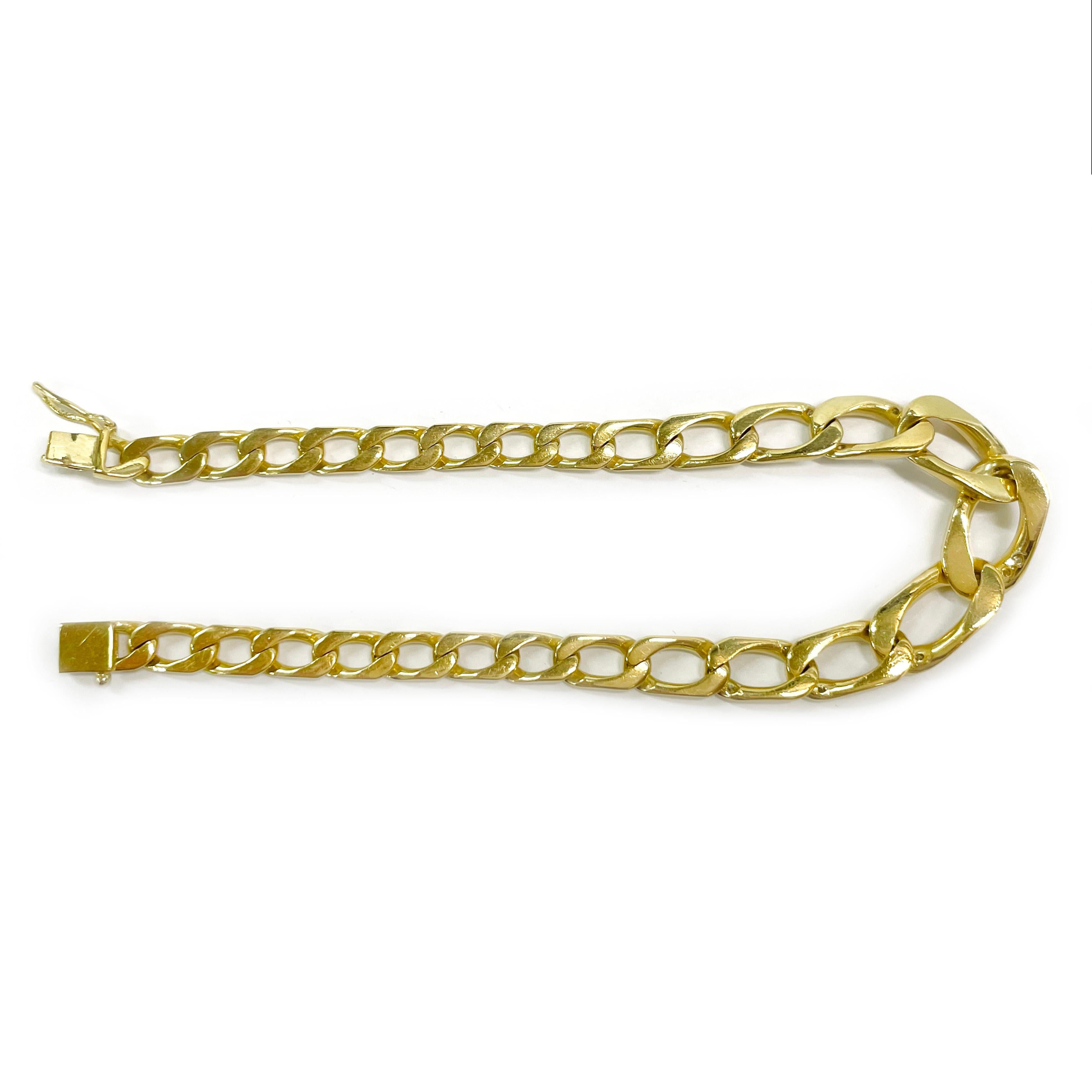 Round Cut Yellow Gold Diamond Figaro Link Bracelet For Sale