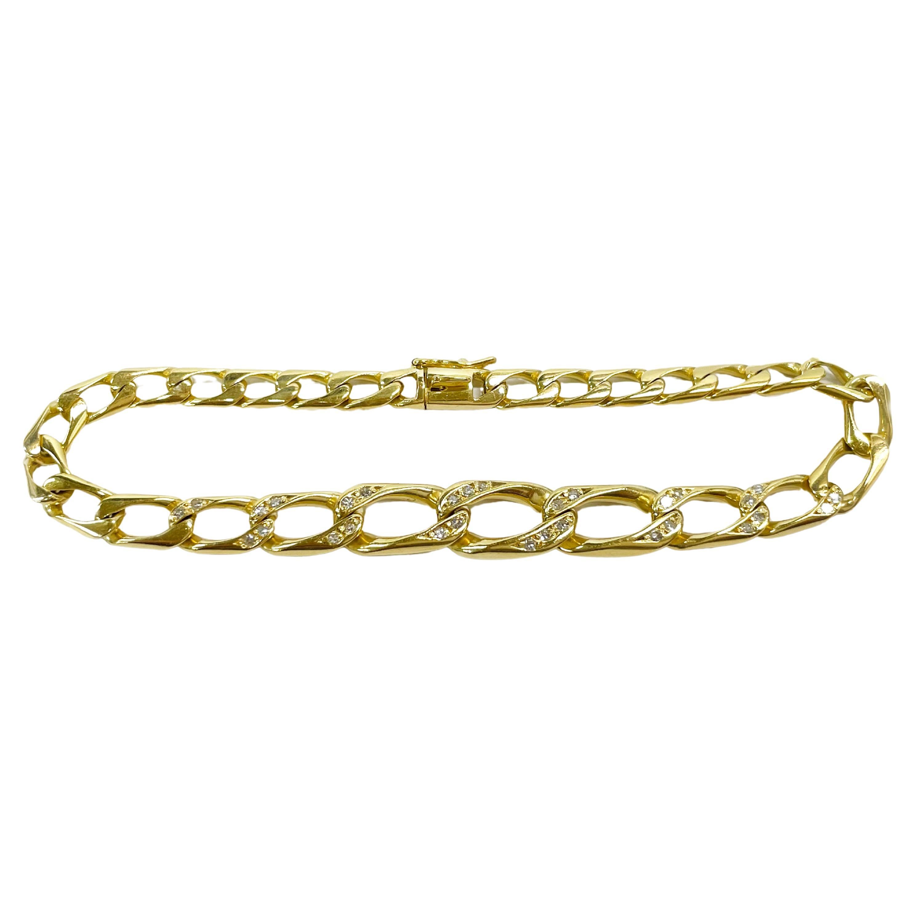 Yellow Gold Diamond Figaro Link Bracelet