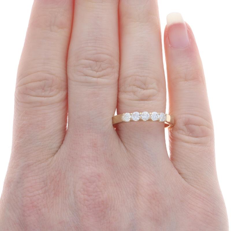 Round Cut Yellow Gold Diamond Five-Stone Anniversary Wedding Band - 18k Round .50ctw Ring For Sale
