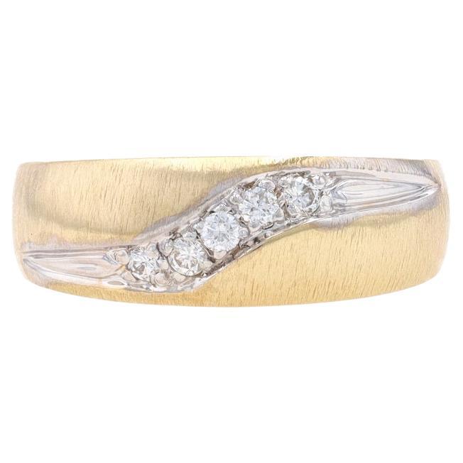 Yellow Gold Diamond Five-Stone Band -10k Rnd .12ctw Diagonal Stripe Wedding Ring For Sale