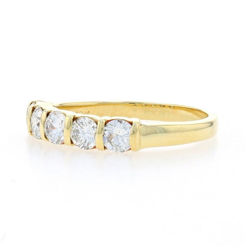 Round Cut Yellow Gold Diamond Five-Stone Band - 18k Round .85ctw Wedding Anniversary Ring For Sale
