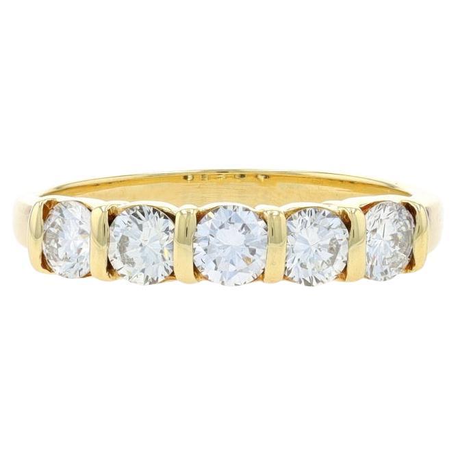 Yellow Gold Diamond Five-Stone Band - 18k Round .85ctw Wedding Anniversary Ring For Sale