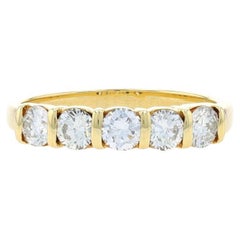 Yellow Gold Diamond Five-Stone Band - 18k Round .85ctw Wedding Anniversary Ring